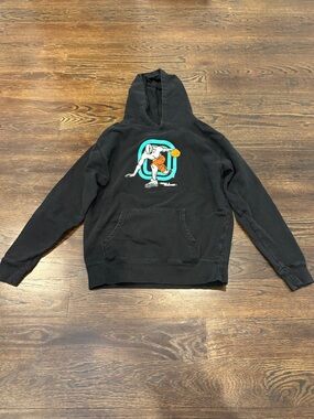 Overtime Boys Black Graphic Hoodie with Teal & Orange Basketball Size Large